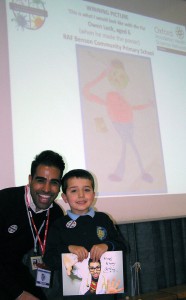 Dr Ranj with Owen Lock at RAF Benson primary school