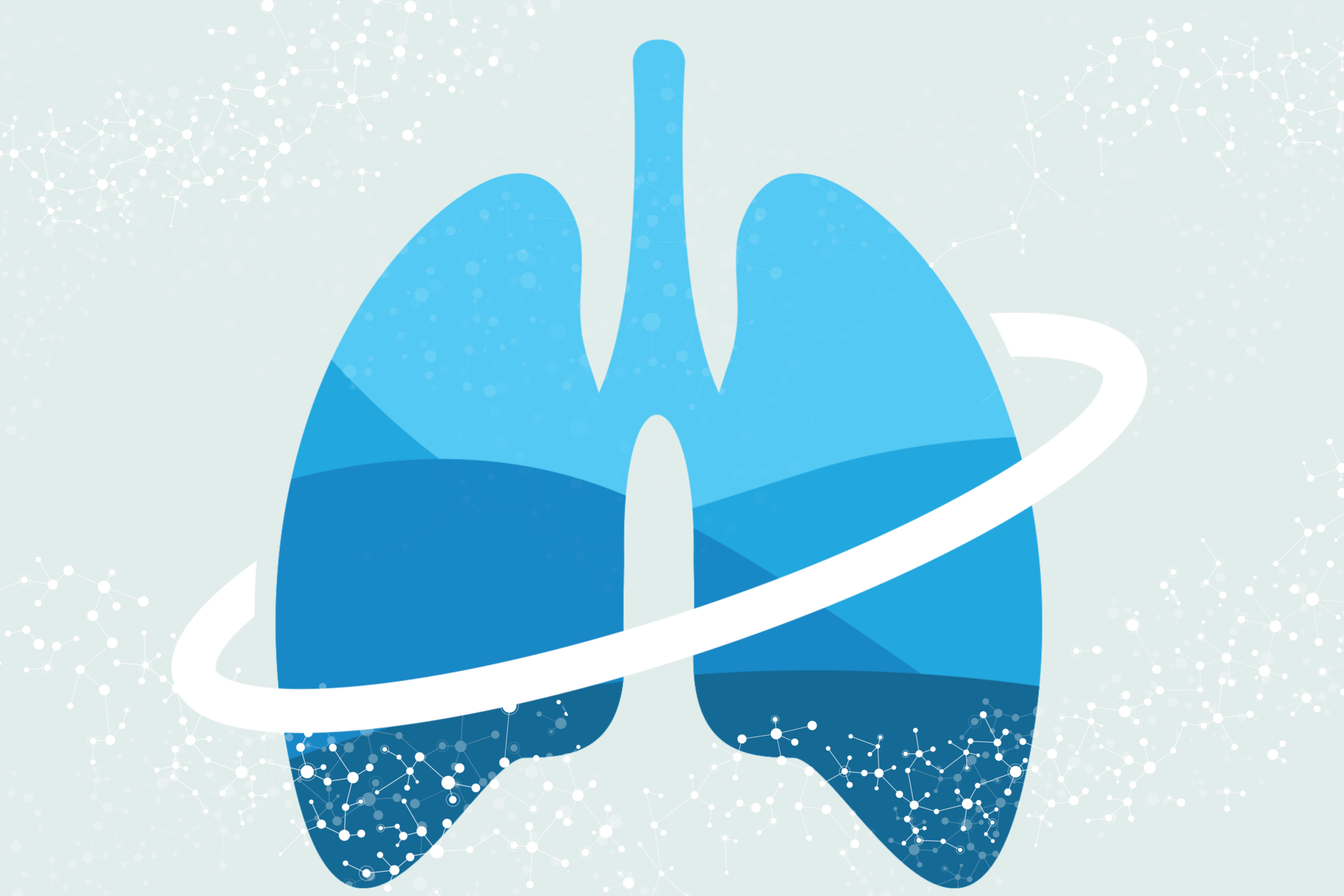 Illustration of blue lungs with a white ring encircling them, set against a light background with network-like patterns, conveying health and connectivity.