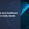 A radar screen glows on a dark blue background. White text reads: "See where your healthcare innovation really stands."